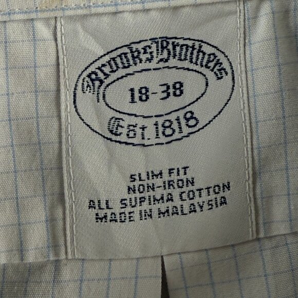 Brooks Brothers 18 38 Slim Cotton Blue Check Non-Iron Mens Long Sleeve Button Up - Picture 9 of 16